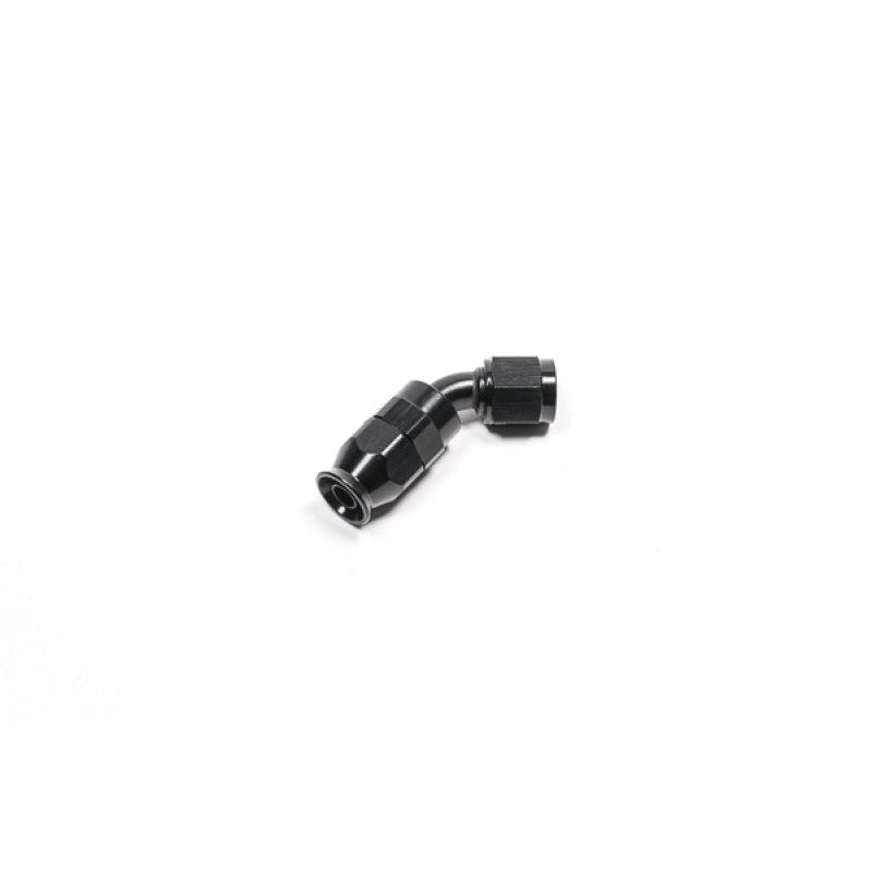 Black anodized Radium Engineering 14-0632 -6AN 45-degree wrench-together PTFE hose end.