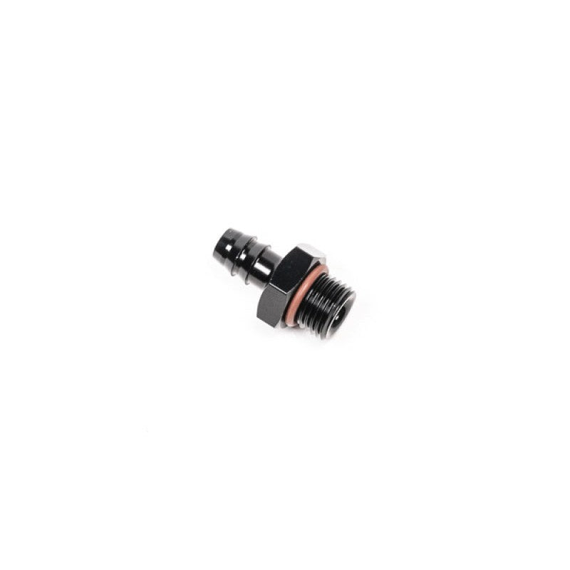 Radium Engineering 14-0691 aluminum adapter fitting with 6AN ORB male and 10mm hose barb ends.
