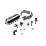 Radium Engineering fuel filter kit for 1990-2005 Mazda Miata with 10 micron stainless element and mounting bracket.
