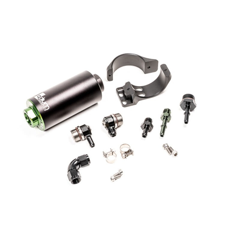 Radium Engineering fuel filter kit for 1989-2005 Mazda MX-5 featuring a microglass filter element and mounting hardware.