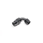 Radium Engineering black anodized -8AN 90-degree wrench-together hose end fitting for PTFE lines.