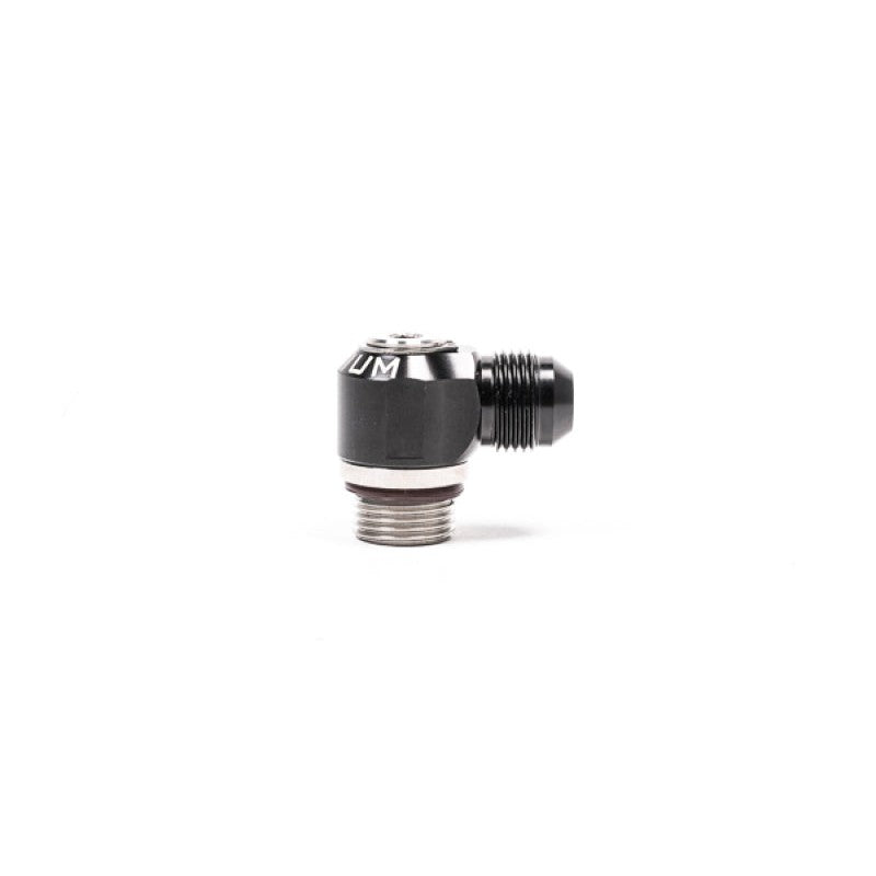 Anodized aluminum Radium Engineering 8AN ORB banjo to 8AN male swivel adapter fitting.