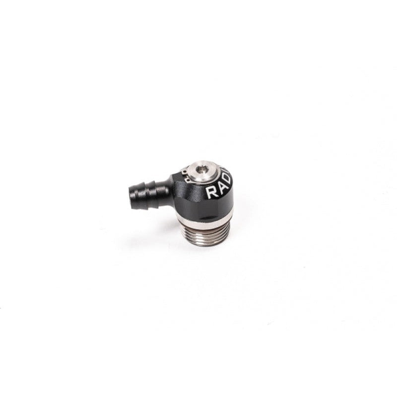 Radium Engineering black anodized 8AN ORB swivel banjo fitting with a 10mm hose barb