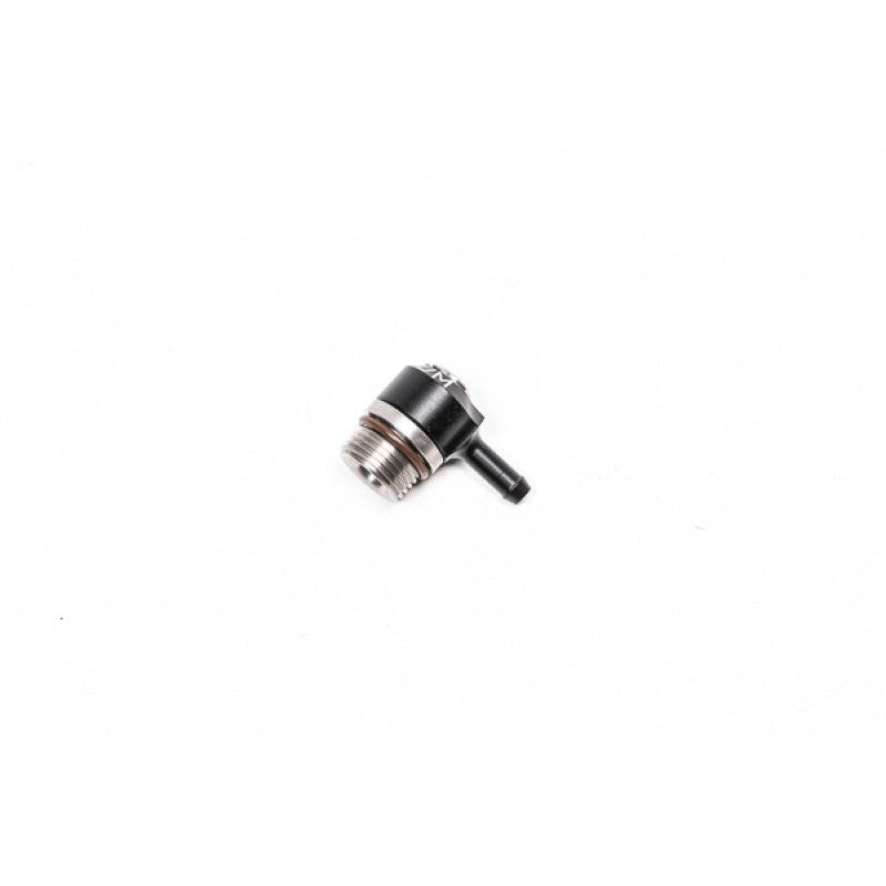 Radium Engineering black anodized 8AN ORB swivel banjo fitting with 6.5mm hose barb connection
