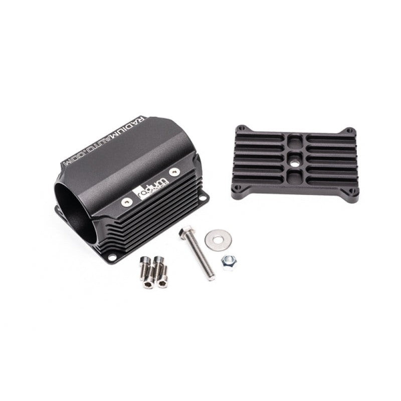 Radium Engineering fuel filter mounting bracket and hardware for Mazda RX-7 FD rear subframe installation.