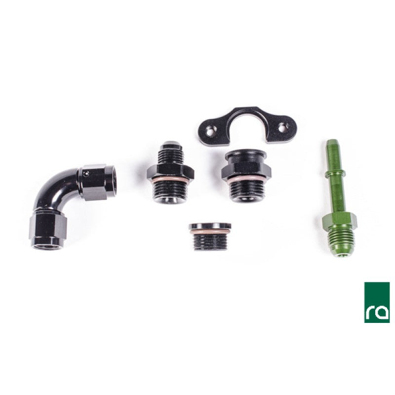 Radium Engineering fuel rail plumbing kit with fuel lines and fittings for 1999-2005 Mazda Miata.