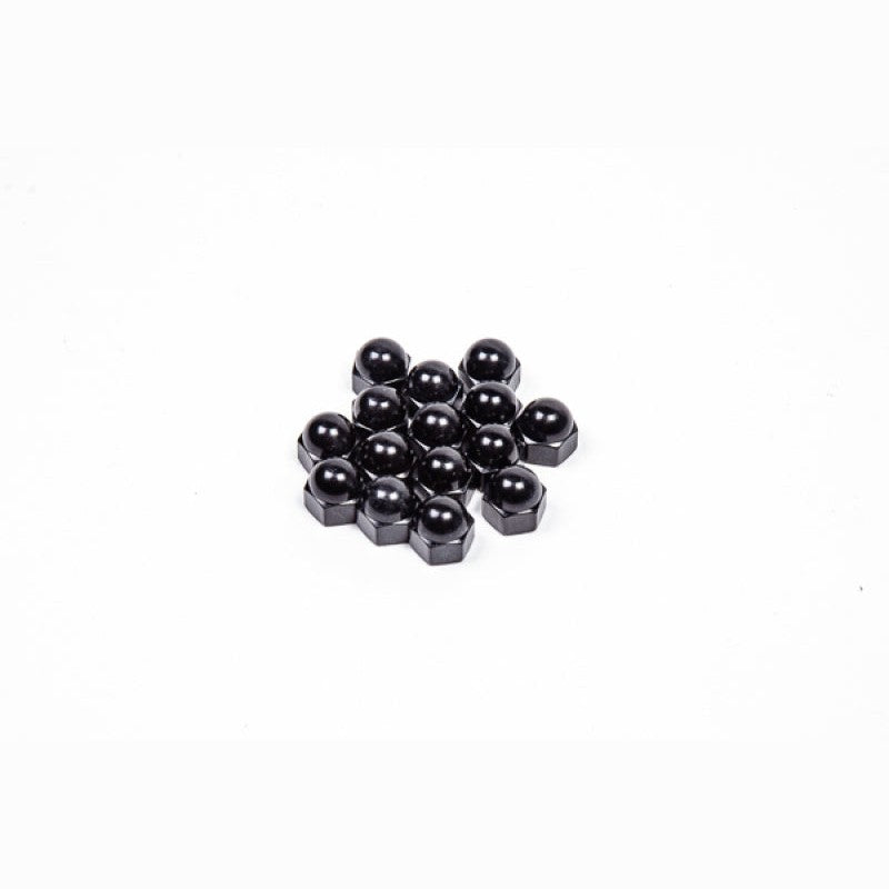 Fifteen Radium Engineering 10-32 anodized aluminum non-conductive acorn nuts for electrical studs.