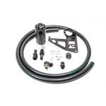 Radium Engineering black anodized aluminum Fluid Lock catch can kit for 2001-2006 BMW E46 M3 with hoses and brackets.