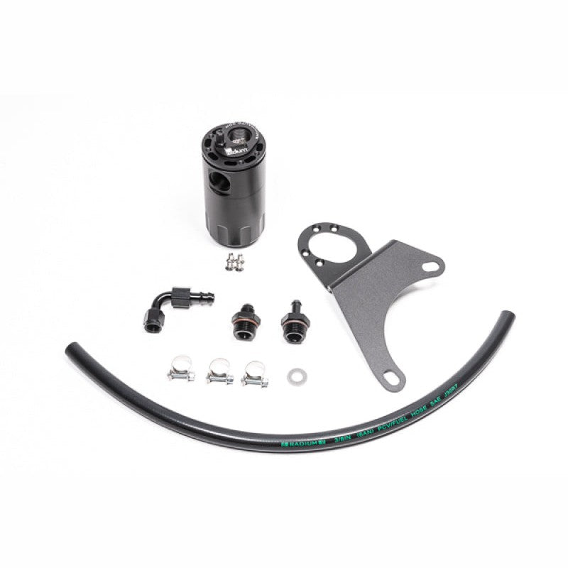 Radium Engineering black anodized Fluid Lock catch can kit with PCV hoses and mounting bracket for Mitsubishi Evo.