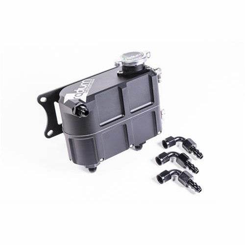 Black Radium Engineering universal coolant expansion tank with integrated mounting bracket and fittings.