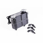 Black Radium Engineering universal coolant expansion tank with integrated mounting bracket and fittings.