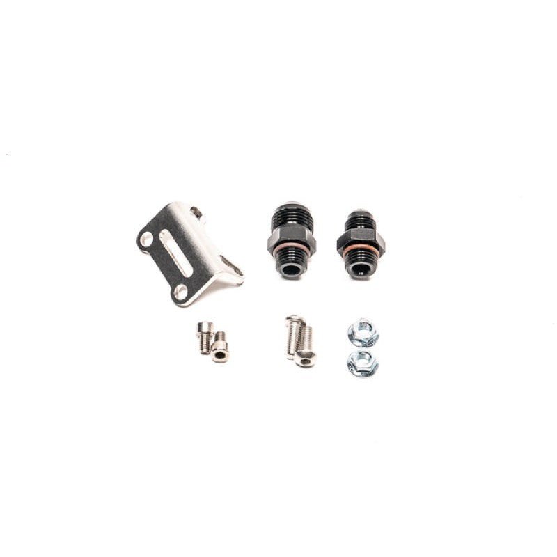 Radium Engineering Gen 2 DMR remote adapter kit including mounting bracket and specialized fuel fittings