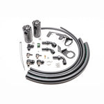 Radium Engineering dual Fluid Lock catch can kit with black anodized canisters and brackets for MK5 Toyota Supra
