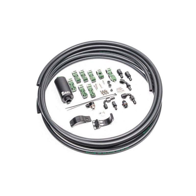 Radium Engineering fuel hanger plumbing kit with 10 micron stainless mesh filter and AN fittings for Nissan S13 and R32.
