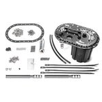 Radium Engineering FCST-X fuel cell surge tank assembly with anodized top plate and Walbro GSS342 fuel pumps.