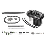 Radium Engineering FCST-X fuel cell surge tank with anodized lift-out modules and fuel pump mounting hardware.
