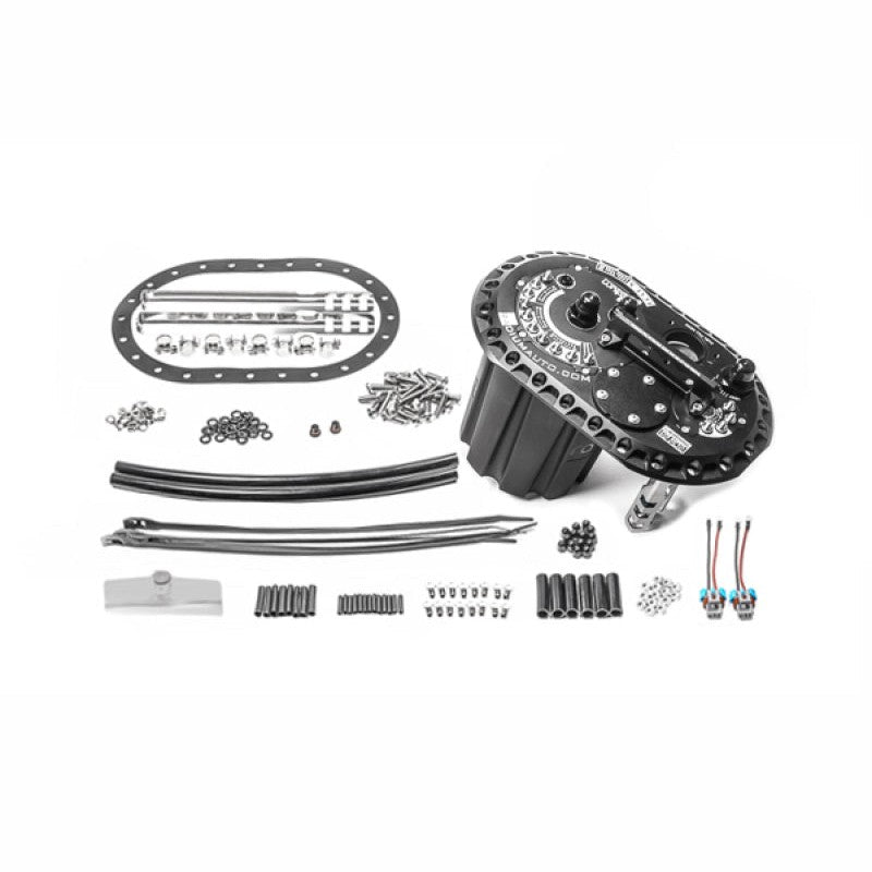 Radium Engineering FCST-X fuel cell surge tank with anodized components and lift-out pump modules.