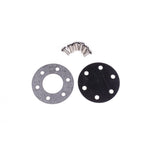 Radium Engineering black anodized billet aluminum filler neck block-off plate with rubber O-ring and hardware.