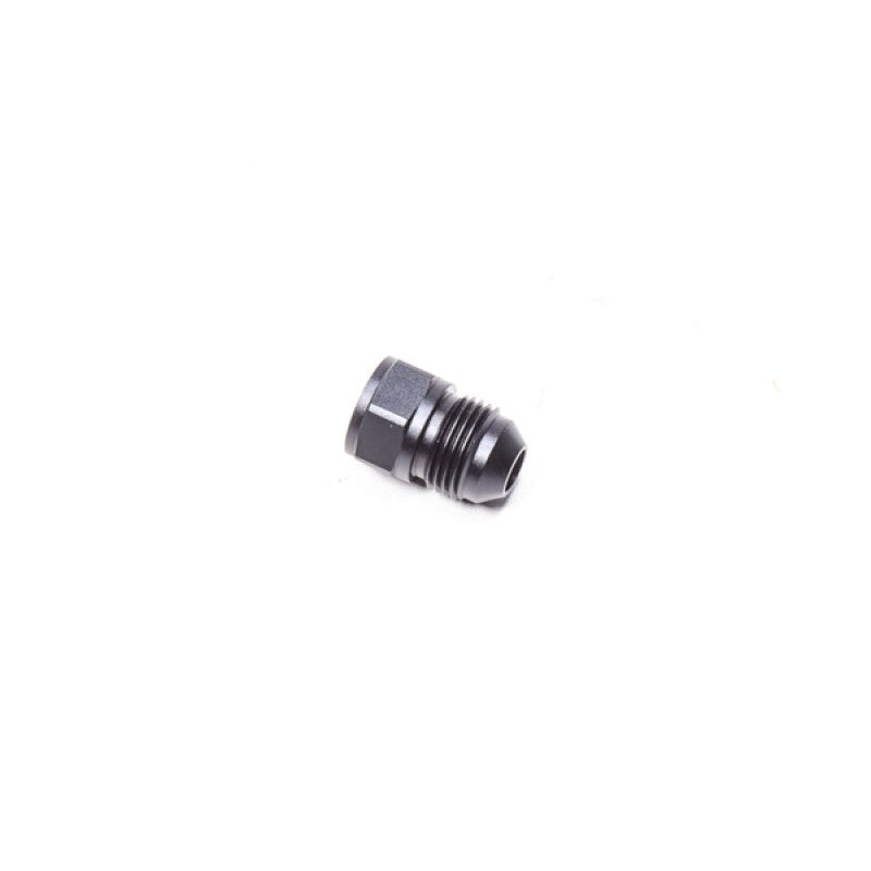 Radium Engineering 14-0530 black anodized aluminum 6AN female swivel to 8AN male flare adapter fitting.