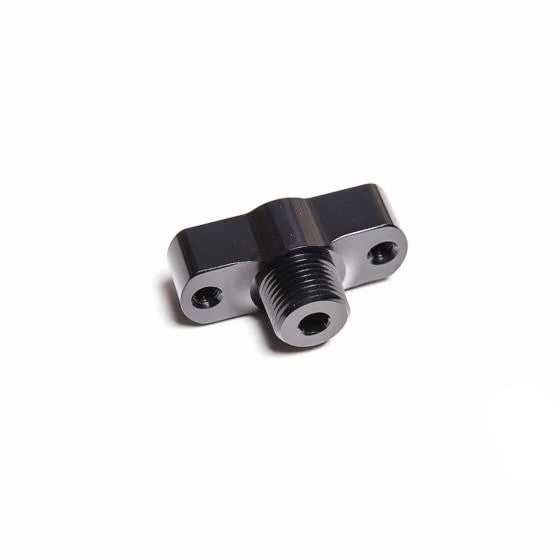 Radium Engineering 14-0285 black anodized aluminum adapter fitting, 8AN ORB male to M12x1.25 female.