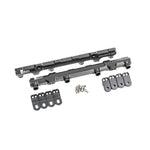 Radium Engineering CNC-machined aluminum fuel rails with 8AN ORB ports for Ford 5.0L Coyote and Voodoo engines.
