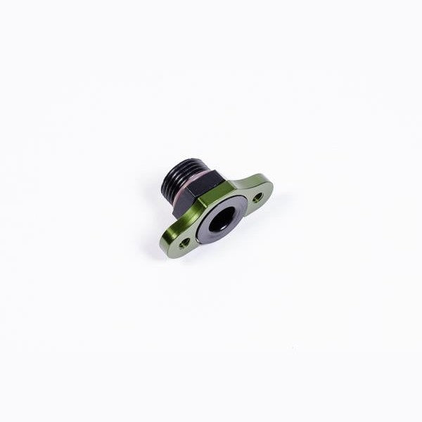 Radium Engineering fuel pressure regulator adapter featuring 11mm bore, 32mm bolt spacing, and 8AN ORB port.