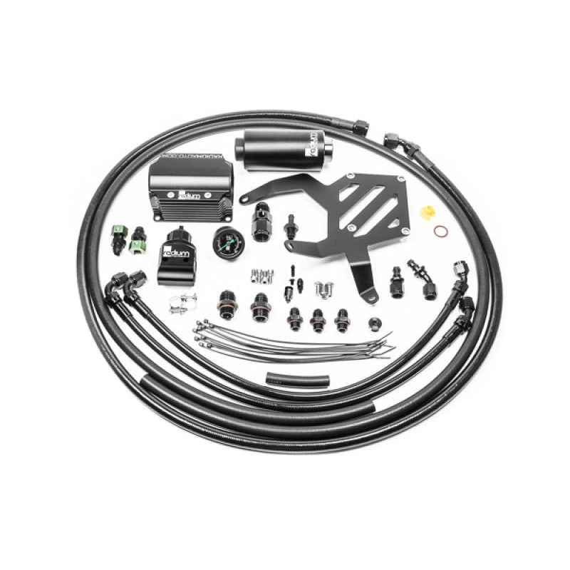 Radium Engineering fuel hanger plumbing kit with microglass filter, fuel lines, and adjustable pressure regulator