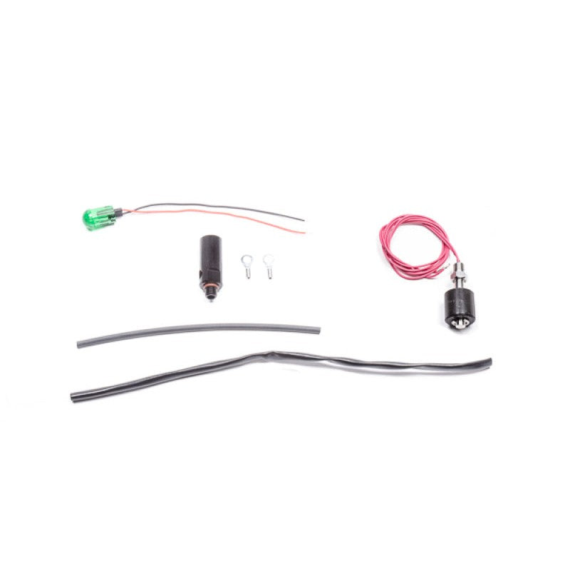 Radium Engineering 20-0519 fuel level switch kit featuring a threaded sensor and a panel-mount diagnostic LED indicator.