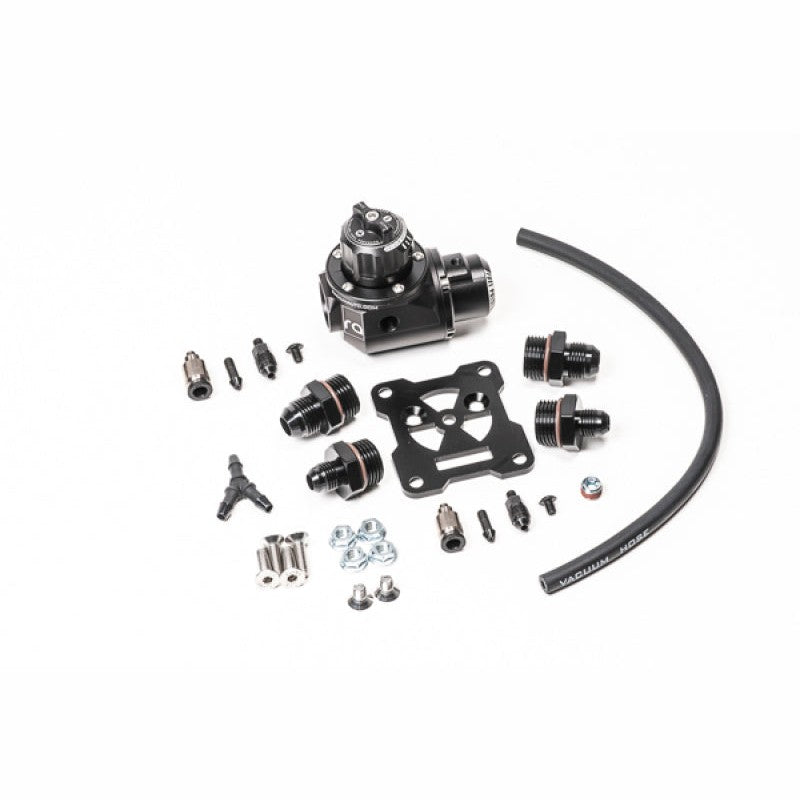 Black anodized Radium Engineering FPRD-RA fuel pressure regulator with integrated fuel pulse damper.