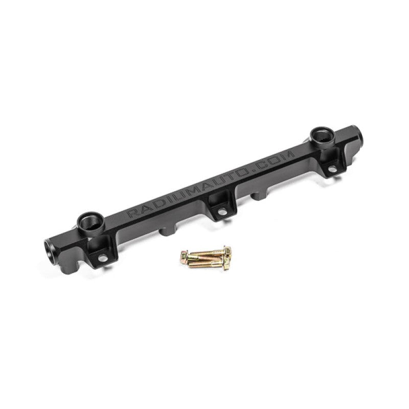 Black anodized Radium Engineering high-flow fuel rail for Honda F-Series and H-Series FWD engines.
