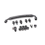 Radium Engineering fuel rail plumbing kit 20-0866-PK with black AN fittings and hoses for Audi R8 and Lamborghini Huracan
