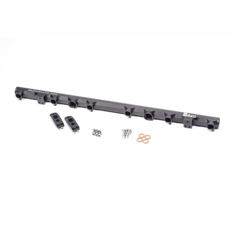 Radium Engineering machined fuel rail with 8AN ORB ports for Nissan RB25DET Neo engines.