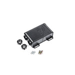 Radium Engineering universal fuel vent charcoal canister with black finish and AN adapter fittings