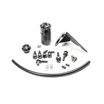 Radium Engineering Fluid Lock PCV catch can with black anodized finish and engine mounting bracket.