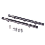 A pair of black anodized high-flow aluminum fuel rails for GM LS7 engines.
