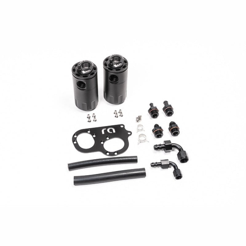 Radium Engineering dual oil catch can kit with Fluid Lock and mounting bracket for 2005-2011 Lotus Elise and Exige.