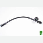 Radium Engineering 0-100 PSI fuel pressure gauge with PTFE hose and fittings for Lotus Elise and Exige models.