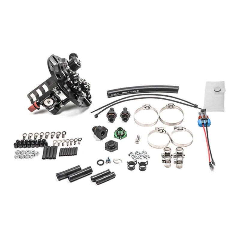 Radium Engineering anodized aluminum fuel pump hanger for Mitsubishi Lancer Evolution 1-6 models.