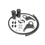 Radium Engineering dual aluminum catch can kit with mounting brackets for Mitsubishi Lancer Evolution 8 and 9.
