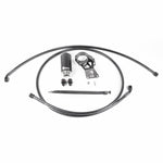 Radium Engineering fuel feed kit for Mitsubishi Evolution X featuring PTFE hoses and an in-line stainless filter.