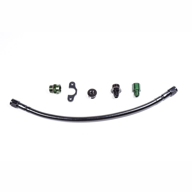 Radium Engineering fuel rail plumbing kit including adapters and hardware for 2003-2006 Mitsubishi Lancer Evolution.