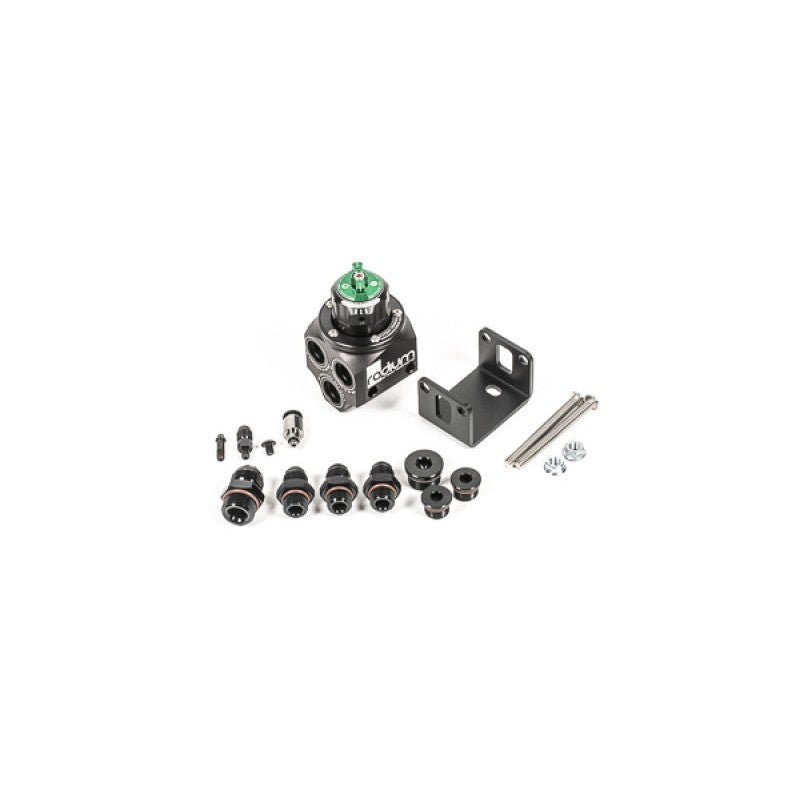 Green anodized Radium Engineering Multi-Port Regulator (MPR) with adjustment knob for EFI fuel systems