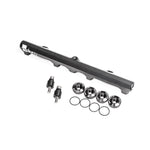Anodized CNC machined Radium Engineering fuel rail for Nissan KA24DE top feed injector conversion.
