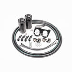 Radium Engineering Dual Fluid Lock catch can kit for Nissan R35 GT-R including black cans, brackets, and hoses.