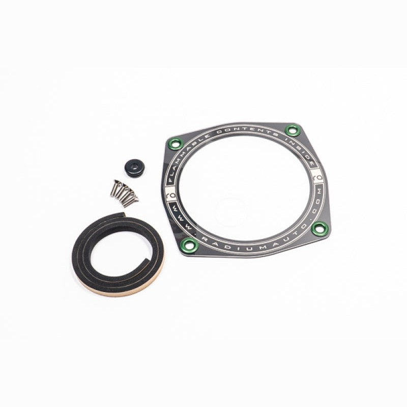Clear Radium Engineering fuel pump access cover (20-0735) for Nissan S13 240SX and R32 Skyline.