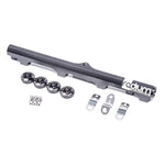 Anodized Radium Engineering top feed fuel rail for Nissan Silvia S13 SR20DET with 8AN ports and mounting hardware.
