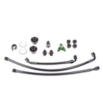 Radium Engineering fuel rail plumbing kit with high-pressure hoses and adapter fittings for Nissan VQ engines.