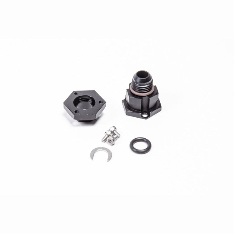 Radium Engineering 20-0599 extended fuel pump outlet adapter with 6AN male flare fitting.