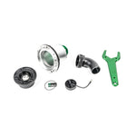 Radium Engineering 20-1103 Remote Mount SVF Swing Valve Filler with 1.5-inch angled hose barb and tethered dust cap.