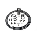 Radium Engineering universal 6AN single catch can kit with Fluid Lock canister, black 6AN hose, and mounting hardware